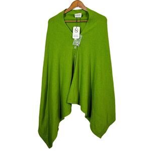 NEW! Saol Lambswool Shawl Sage Green Wrap Scarf Cape Button Front - L